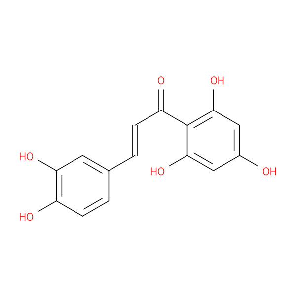 (E)-3-(3,4-Dihydroxyphenyl)-1-(2,4,6-Trihydroxyphenyl)Prop-2-En-1-One 化学構造式