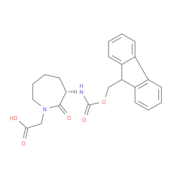 (S)-2-(3-((((9H-Fluoren-9-yl)methoxy)carbonyl)amino)-2-oxoazepan-1-yl)acetic acid 化学構造式
