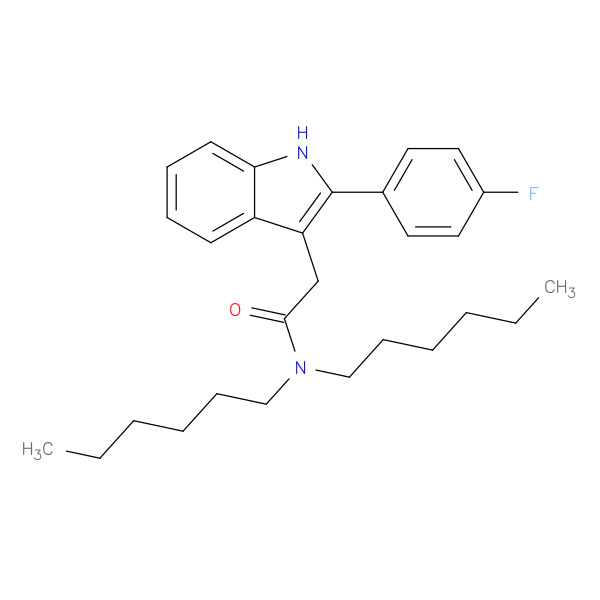 2-(4-Fluorophenyl)-N,N-dihexyl-1H-indole-3-acetamide 化学構造式