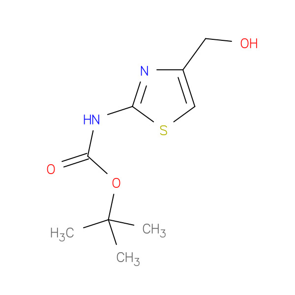 (4-Hydroxymethylthiazol-2-yl)carbamic acid tert-butyl ester 化学構造式