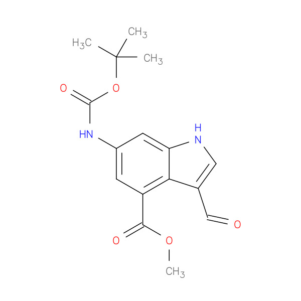 Methyl 6-N-Boc-amino-3-formyl-1H-indole-4-carboxylate 化学構造式