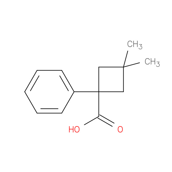 3,3-Dimethyl-1-phenylcyclobutane-1-carboxylic acid 化学構造式