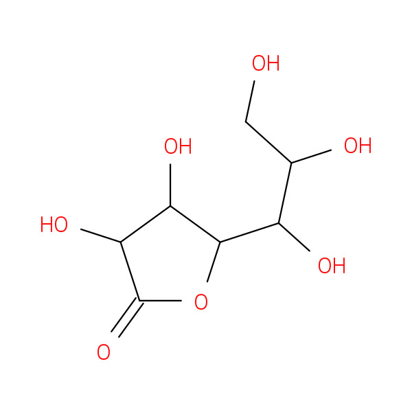 (3R,4S,5R)-3,4-Dihydroxy-5-((1S,2R)-1,2,3-trihydroxypropyl)dihydrofuran-2(3H)-one 化学構造式