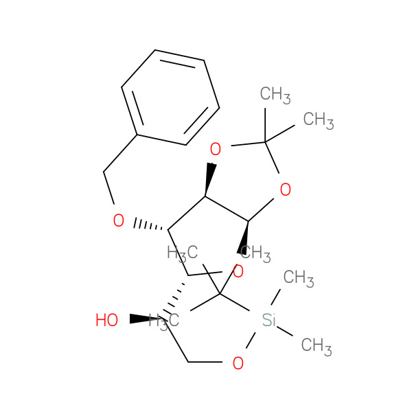 α-D-Glucofuranose, 6-O-[(1,1-dimethylethyl)dimethylsilyl]-1,2-O-(1-methylethylidene)-3-O-(phenylmethyl)- 化学構造式