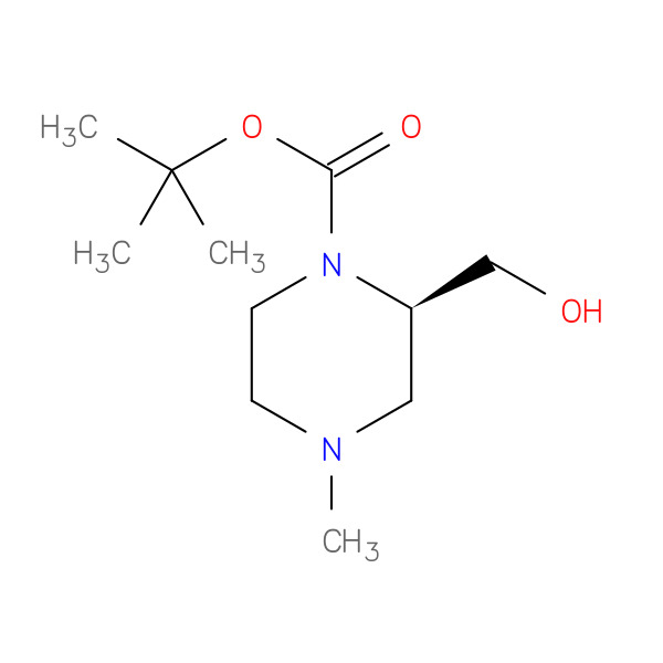 1-Piperazinecarboxylic acid, 2-(hydroxymethyl)-4-methyl-, 1,1-dimethylethyl ester, (R)- 化学構造式