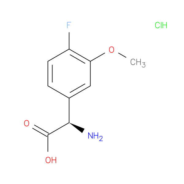 (R)-2-Amino-2-(4-fluoro-3-methoxyphenyl)acetic acid hydrochloride 化学構造式