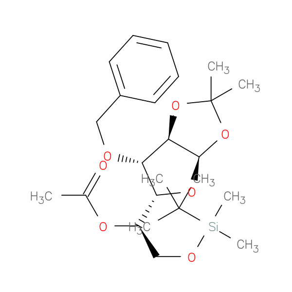 (R)-1-((3AR,5R,6S,6AR)-6-(BENZYLOXY)-2,2-DIMETHYLTETRAHYDROFURO[2,3-D][1,3]DIOXOL-5-YL)-2-((TERT-BUTYLDIMETHYLSILYL)OXY)ETHYL ACETATE 化学構造式