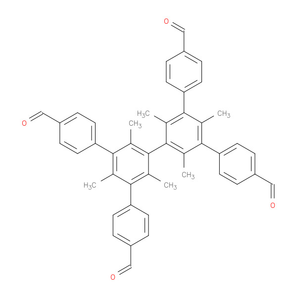5',5''-Bis(4-formylphenyl)-2',2'',4',4'',6',6''-hexamethyl-[1,1':3',1'':3'',1'''-quaterphenyl]-4,4'''-dicarbaldehyde 化学構造式