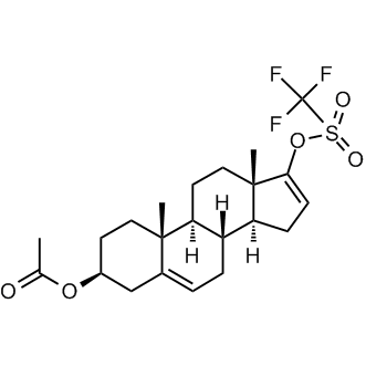 (3S,8R,9S,10R,13S,14S)-10,13-dimethyl-17-(trifluoromethylsulfonyloxy)-2,3,4,7,8,9,10,11,12,13,14,15-dodecahydro-1H-cyclopenta[a]phenanthren-3-yl acetate 化学構造式
