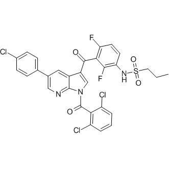 N-(3-(5-(4-Chlorophenyl)-1-(2,6-dichlorobenzoyl)-1H-pyrrolo[2,3-b]pyridine-3-carbonyl)-2,4-difluorophenyl)propane-1-sulfonamide 化学構造式